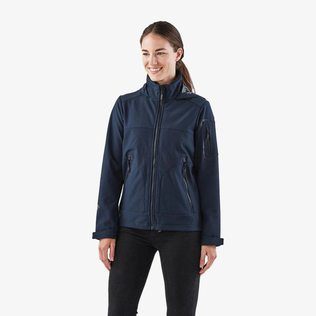 Lifestyle Photo of Stormtech Women's Cruise Softshell Jacket in Navy/Black - XSJ-1W