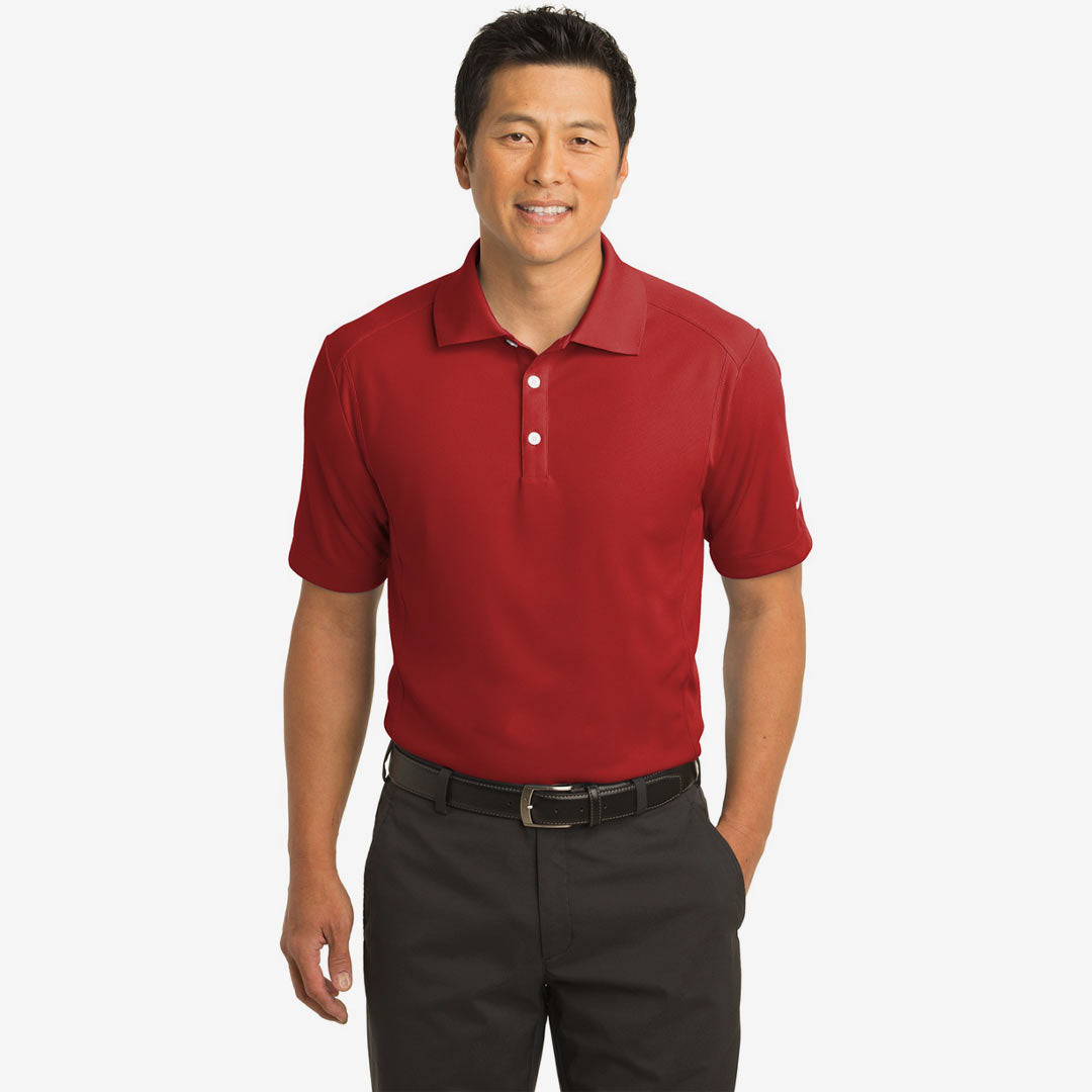 Man wearing Nike Men's Dri-FIT Classic Polo in Varity Red Front - 267020