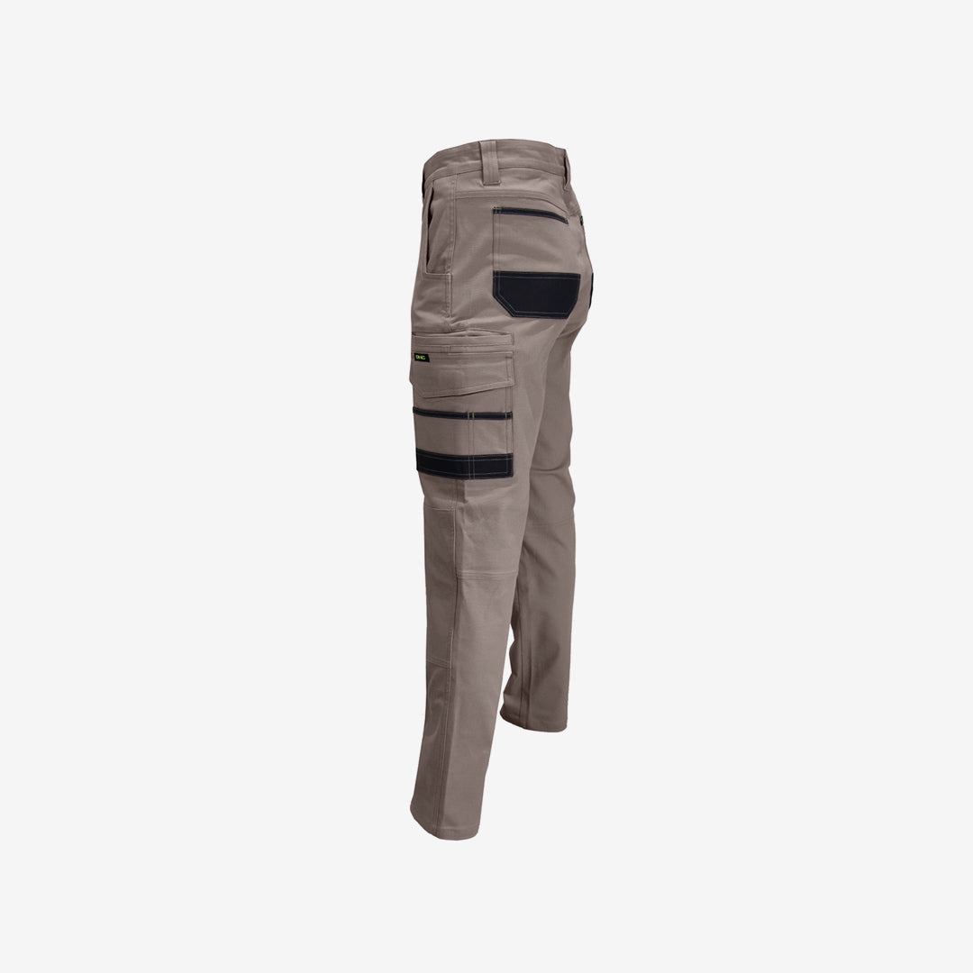 DNC Men's SlimFlex Tradie Cargo Work Pants Khaki Side 3375