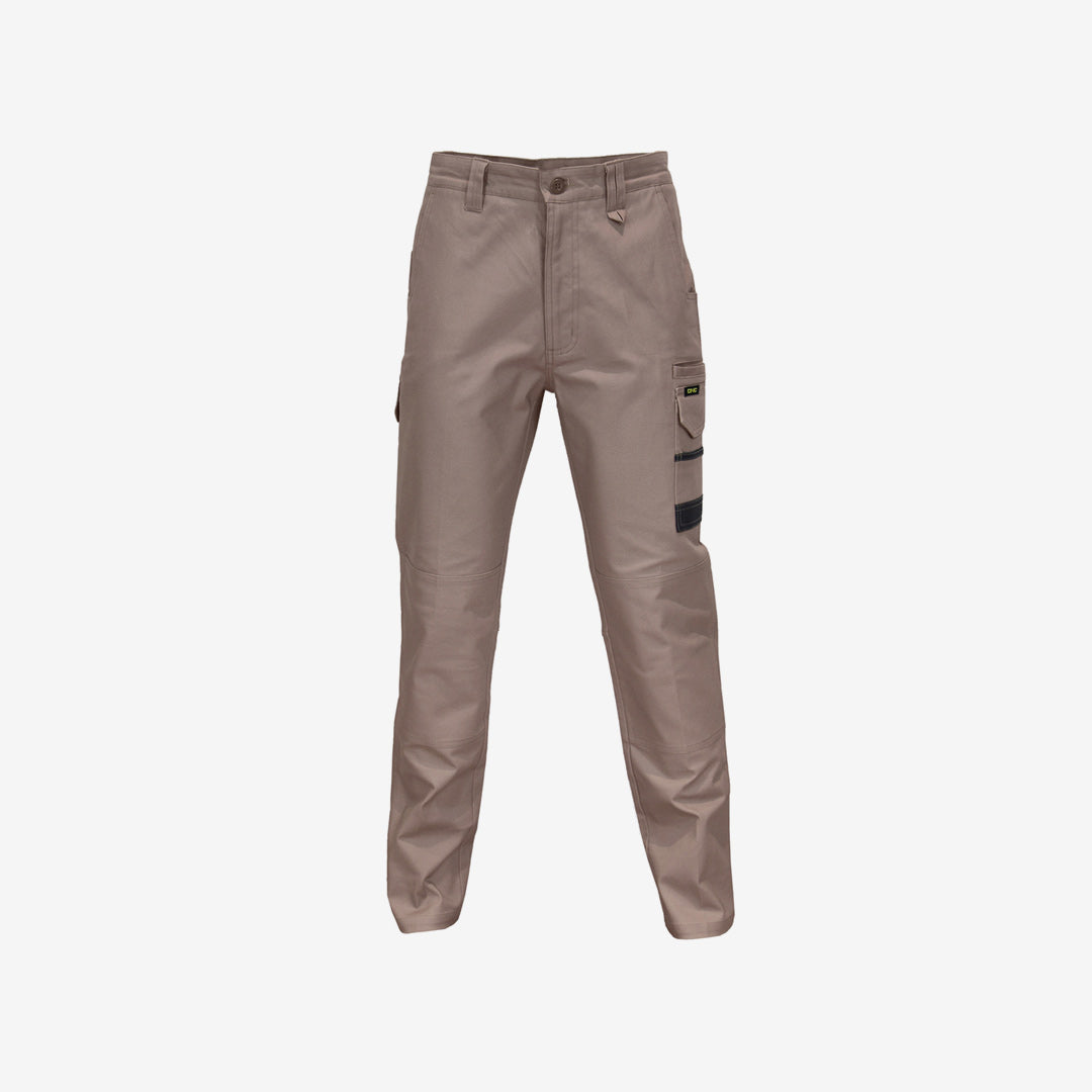 DNC Men's SlimFlex Tradie Cargo Work Pants Khaki Front 3375