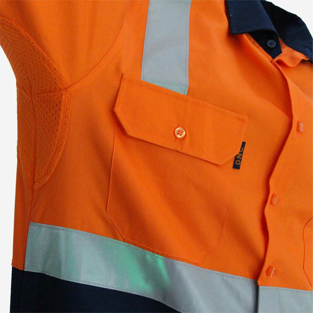 Shop Quality Personalised DNC Men's Lightweight Cotton G-Tape LS Shirt in Orange/Navy Detail  - 3547