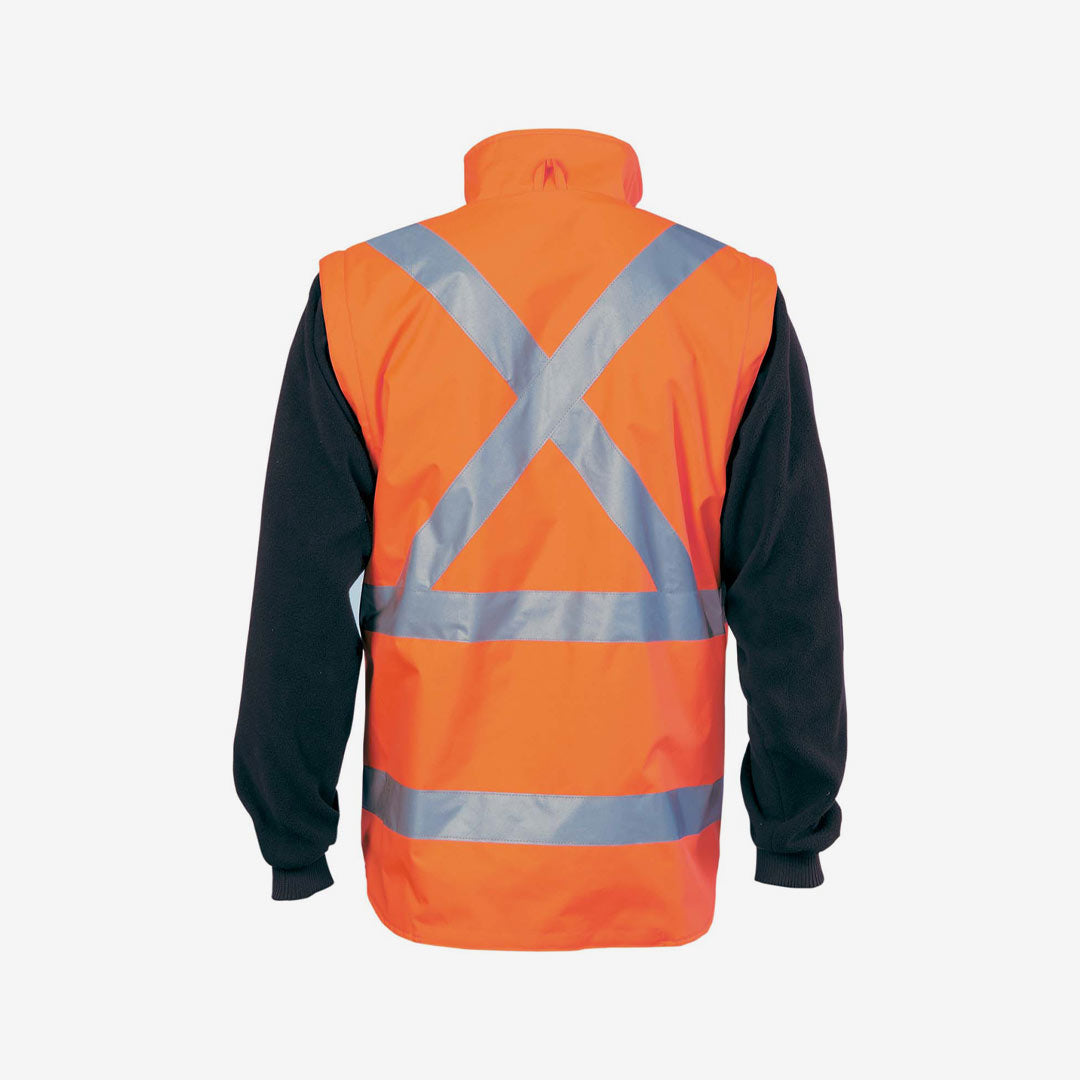 DNC HiVis 4 in 1 Zip Off Sleeve Reversible Safety Vest with X Back R/TAPE