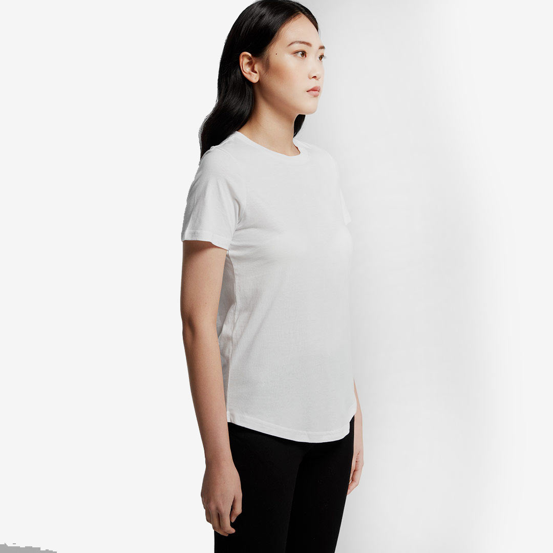 Woman wearing AS Colour Women's Drop Tee Shirt in White Right Side - 4052