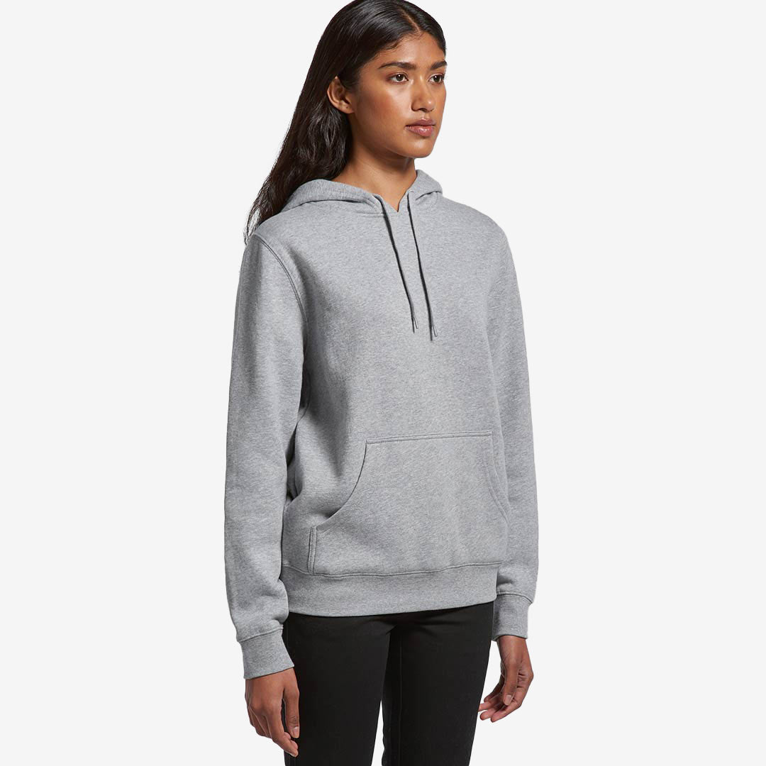 Woman wearing AS Colour Women's Stencil Hoodie in Grey Marle Right Side  - 4102