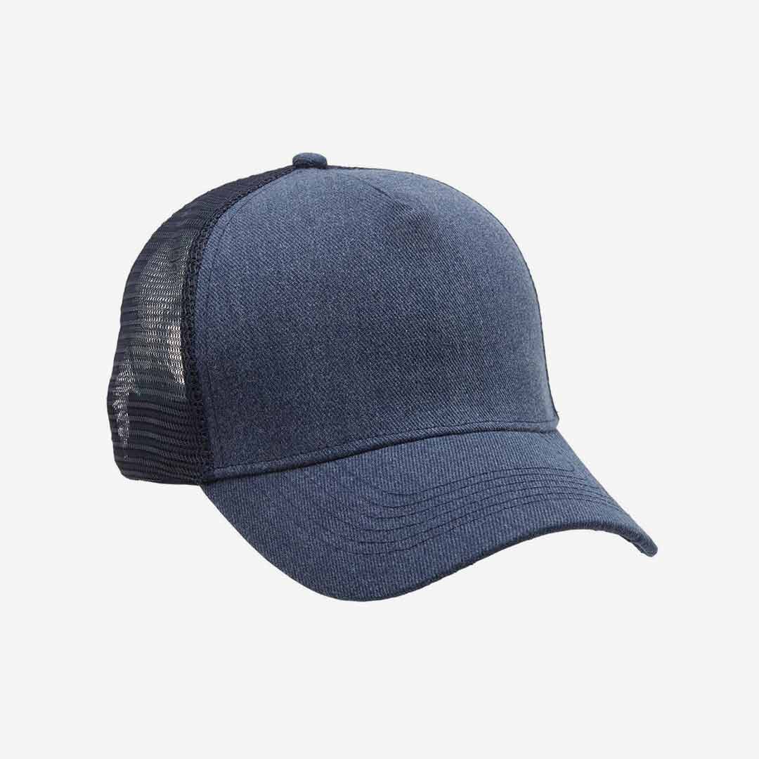 Shop Custom Legend Life Heathered Mesh Trucker Cap in Navy Heather/Navy - 4395