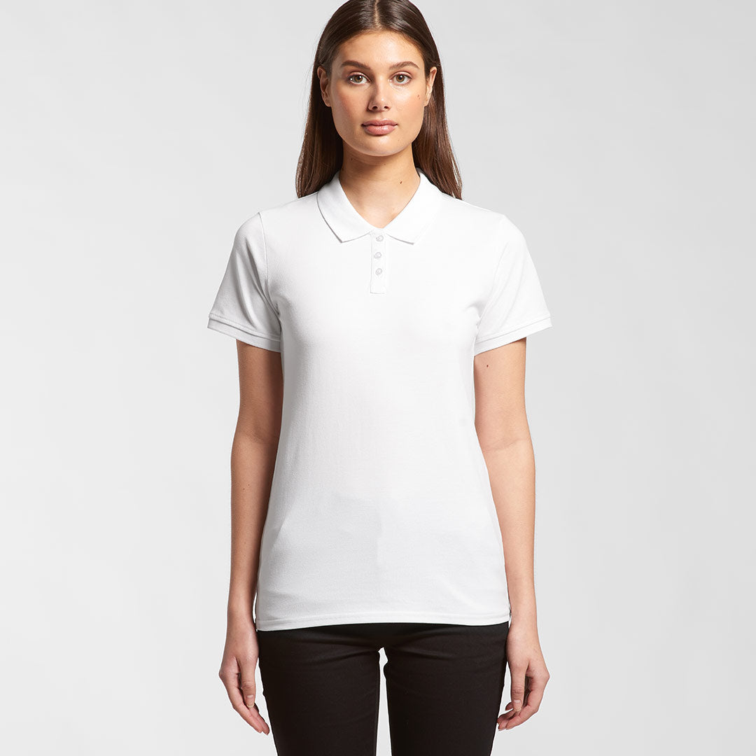 Woman wearing AS Colour Women's Pique Polo Shirt in White Front - 4411