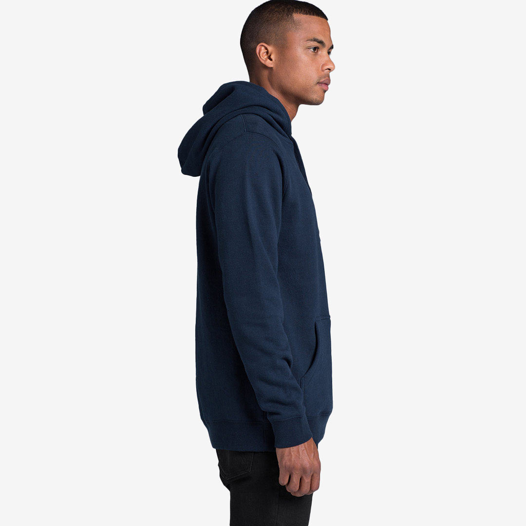 Man wearing AS Colour Men's Stencil Hoodie Cobalt Side - 5102