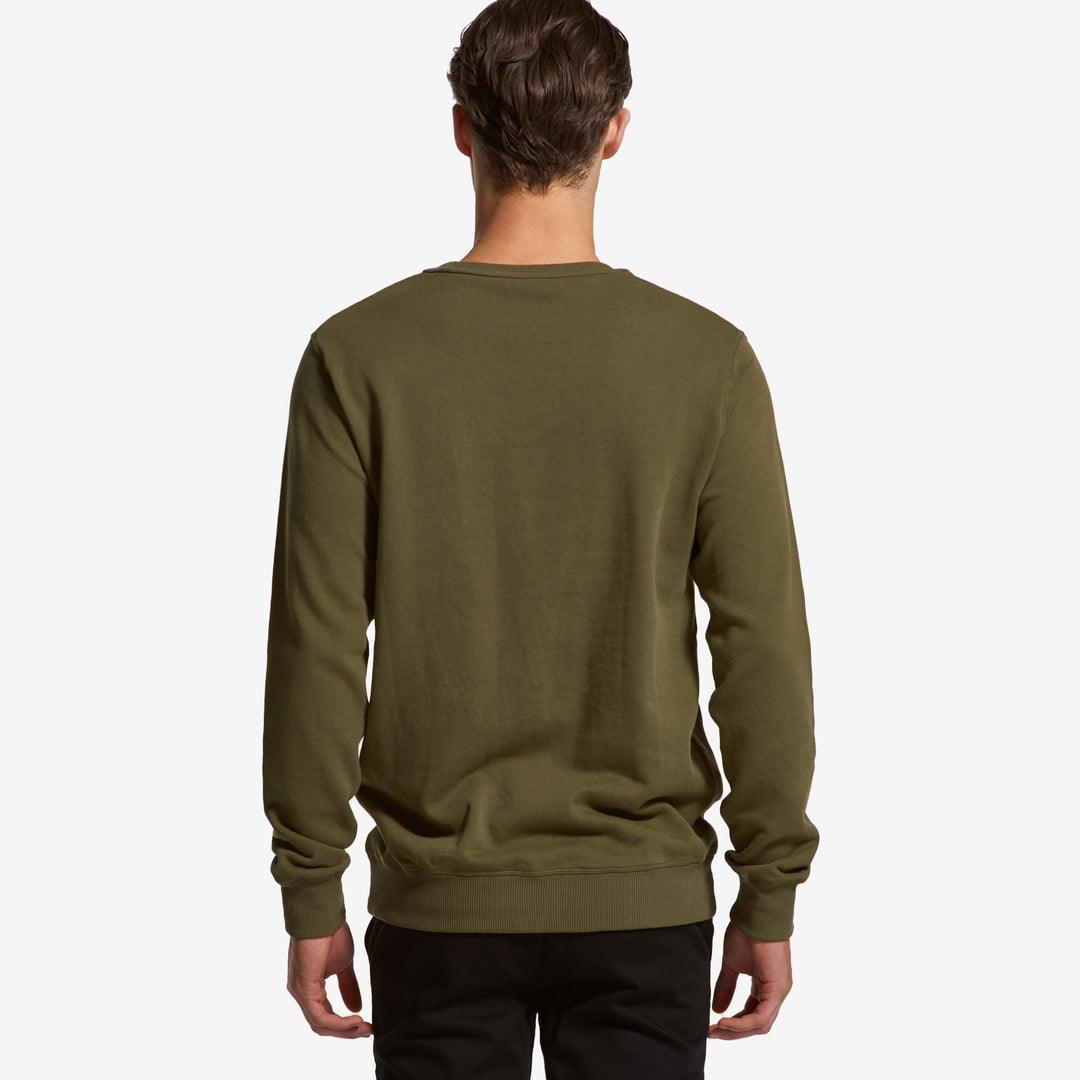 Man wearing AS Colour Men's Premium Crew Sweatshirt in Army Back - 5121
