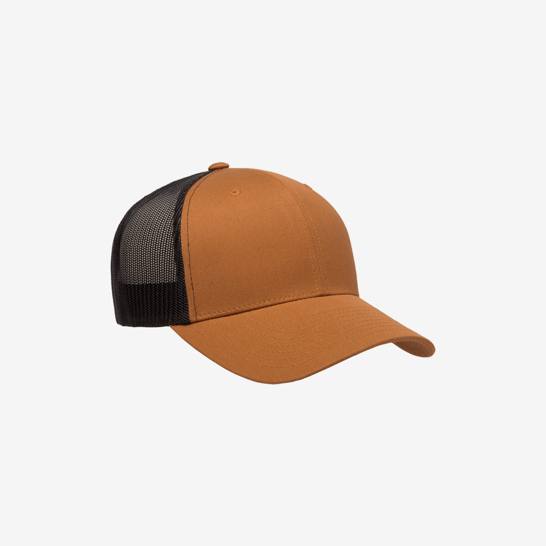 Yupoong Two-Tone Retro Wade Trucker Mesh Cap Caramel/Black Right Angle - 6606T