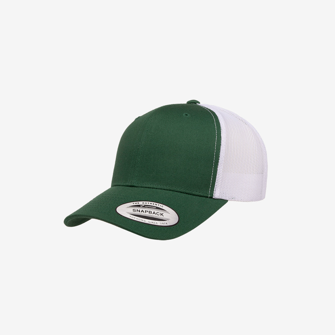 Yupoong Two-Tone Retro Wade Trucker Mesh Cap Evergreen/White Left Angle - 6606T