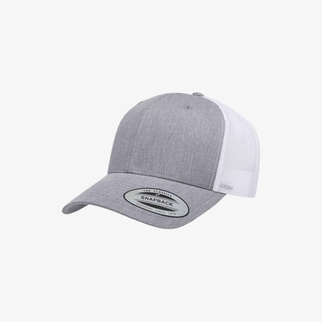 Yupoong Two-Tone Retro Wade Trucker Mesh Cap Heather Grey/White Left Angle - 6606T