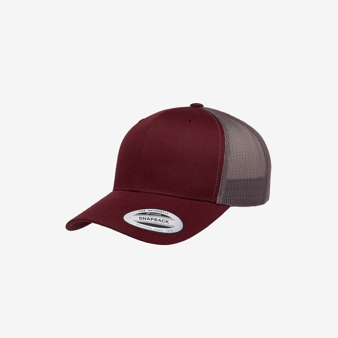 Yupoong Two-Tone Retro Wade Trucker Mesh Cap Maroon/Grey Left - 6606T