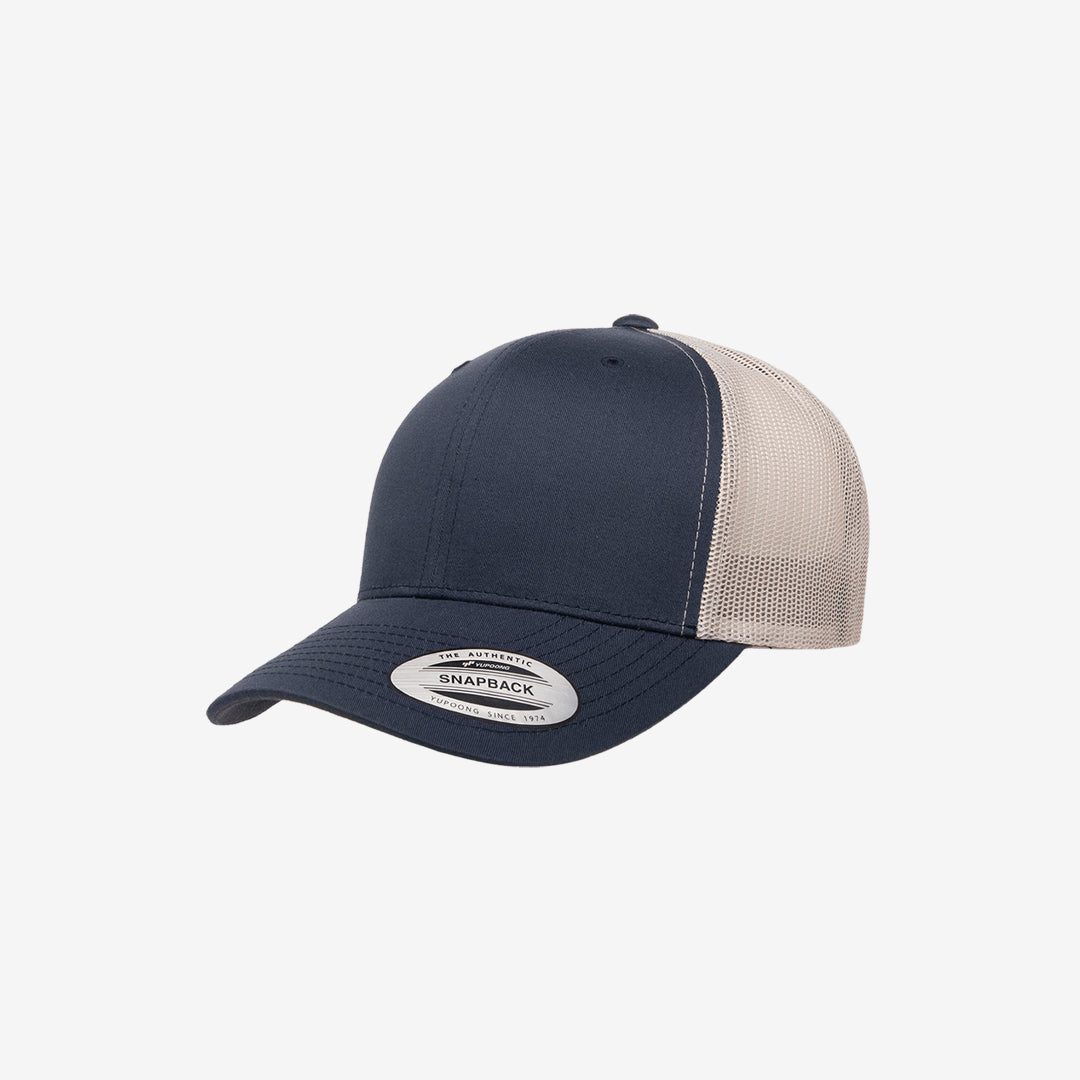 Yupoong Two-Tone Retro Wade Trucker Mesh Cap Navy/Silver Left Angle - 6606T
