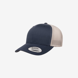 Yupoong Two-Tone Retro Wade Trucker Mesh Cap Navy/Silver Left Angle - 6606T