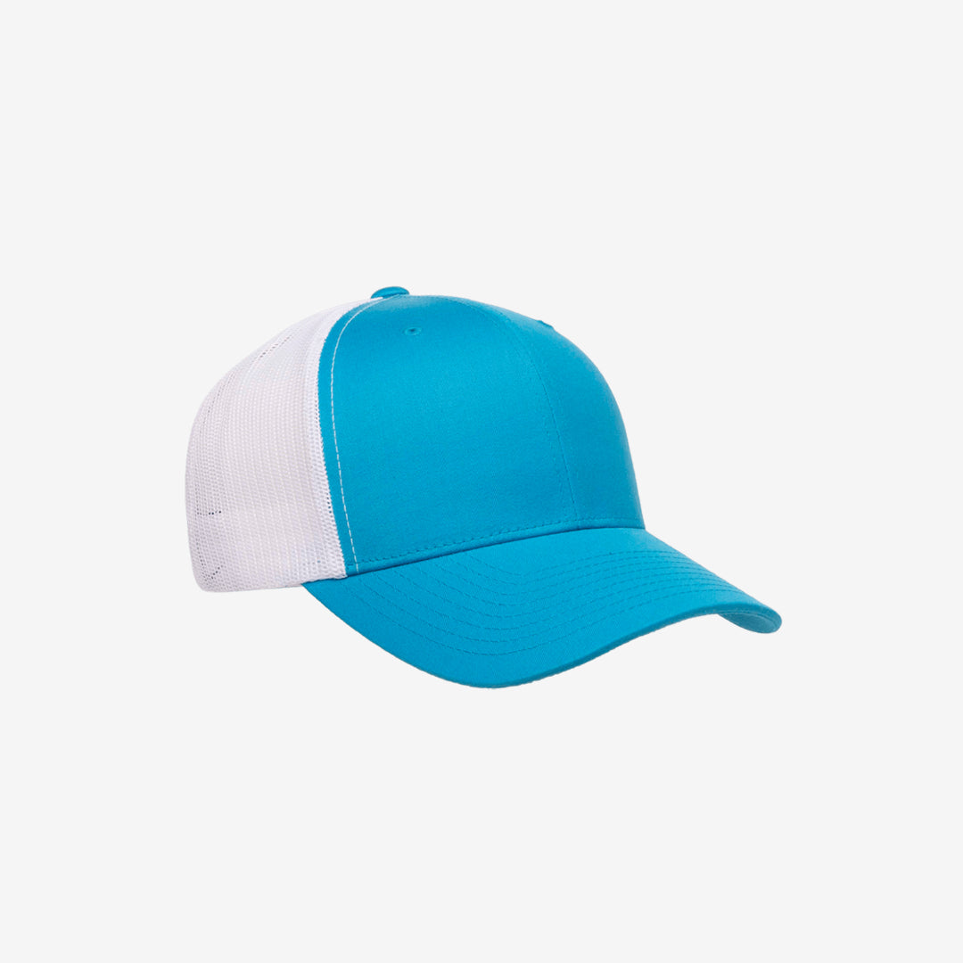 Yupoong Two-Tone Retro Wade Trucker Mesh Cap Teal/White Right Angle - 6606T