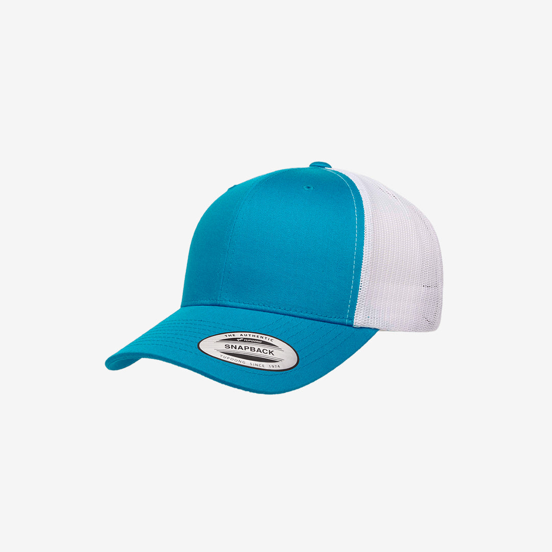 Yupoong Two-Tone Retro Wade Trucker Mesh Cap Teal/White Left Angle - 6606T