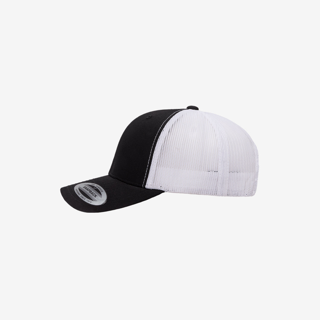Yupoong Two-Tone Retro Wade Trucker Mesh Cap Black/White Left Profile  - 6606T