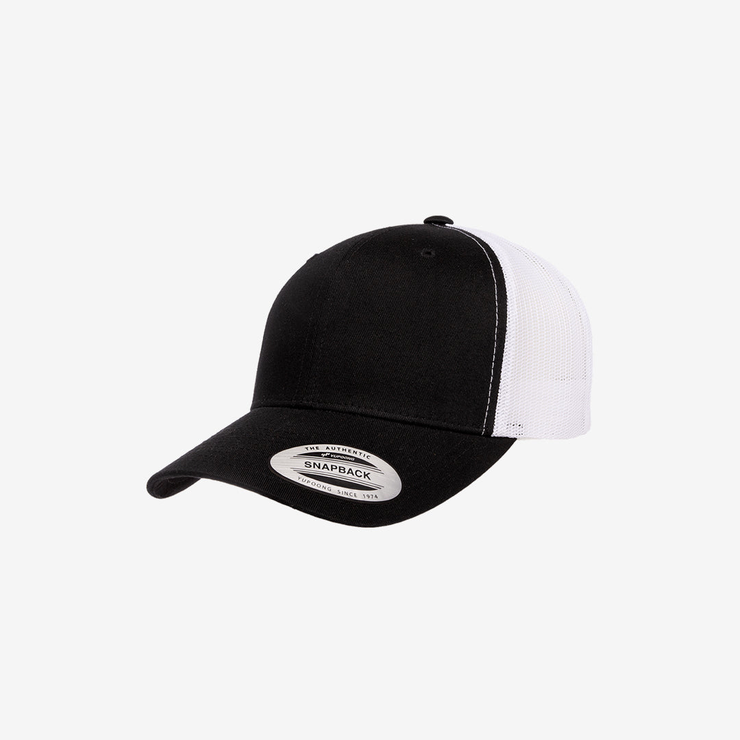 Yupoong Two-Tone Retro Wade Trucker Mesh Cap Black/White Left Angle - 6606T