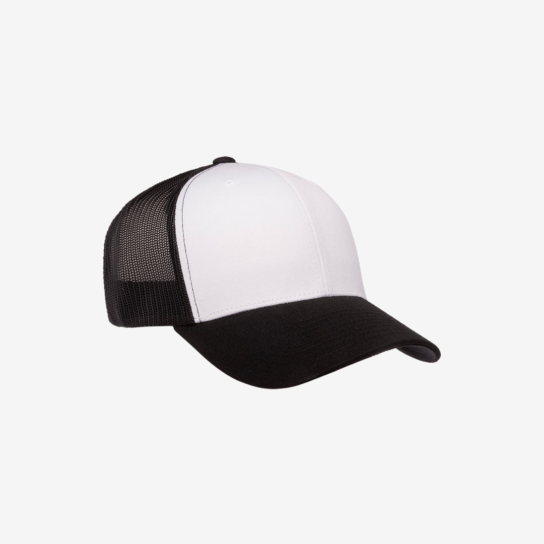 Yupoong Two-Tone Retro Wade Trucker Mesh Cap Black/White Right Angle - 6606T