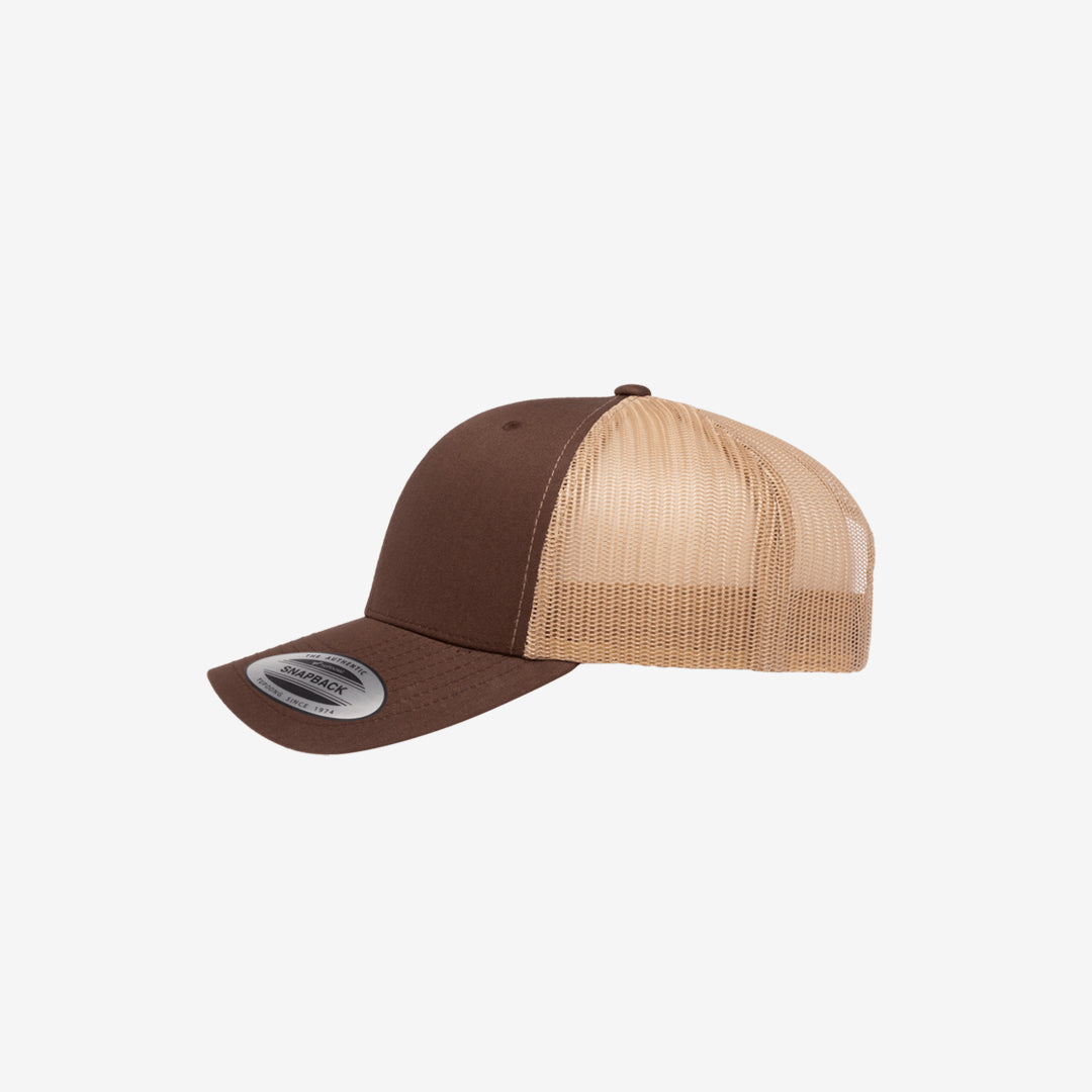 Yupoong Two-Tone Retro Wade Trucker Mesh Cap Brown/Khaki Left - 6606T