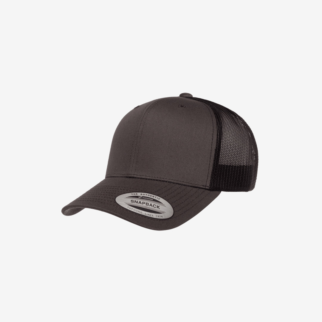 Yupoong Two-Tone Retro Wade Trucker Mesh Cap Charcoal/Black Left Angle - 6606T