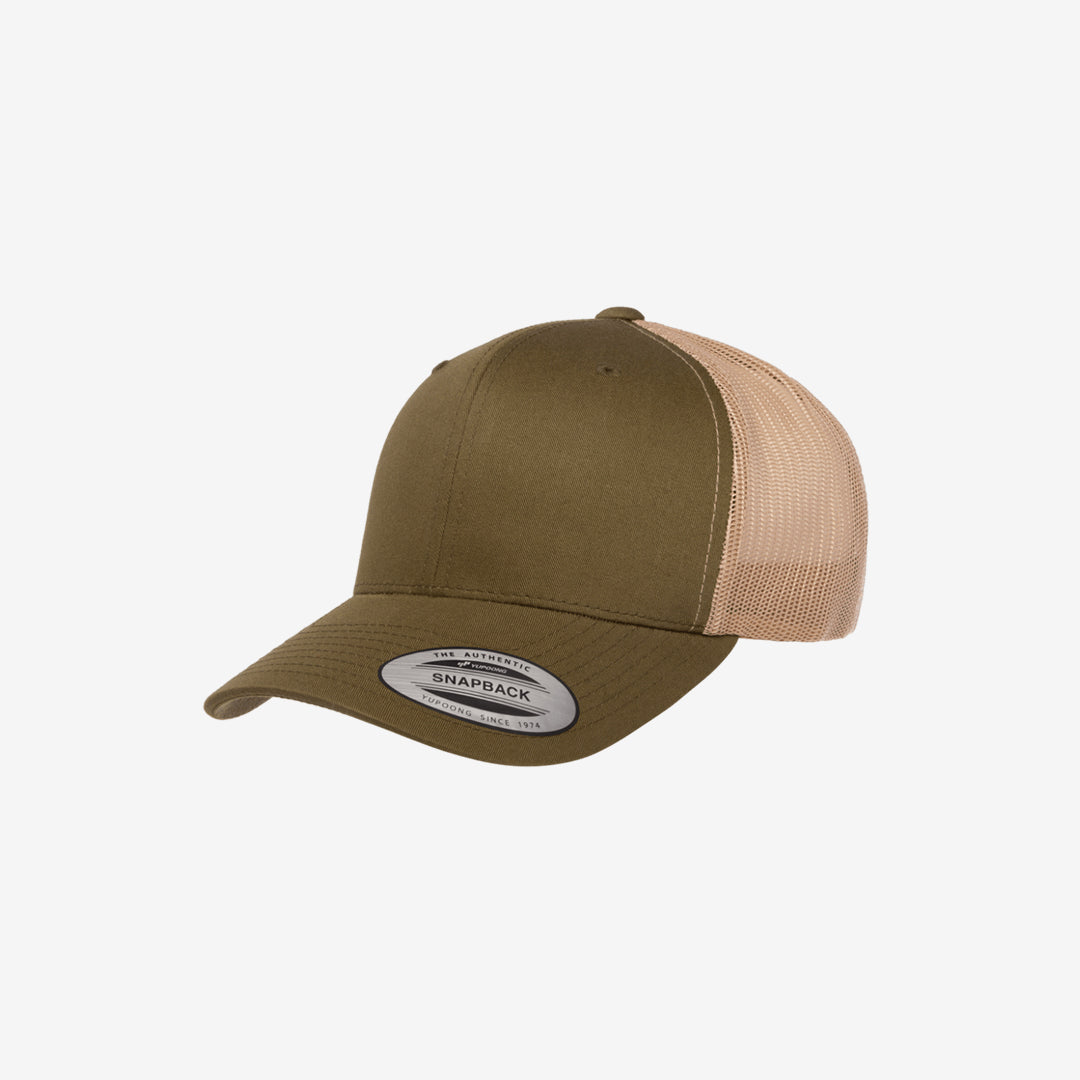Yupoong Two-Tone Retro Wade Trucker Mesh Cap Moss Green/Khaki Left Angle - 6606T