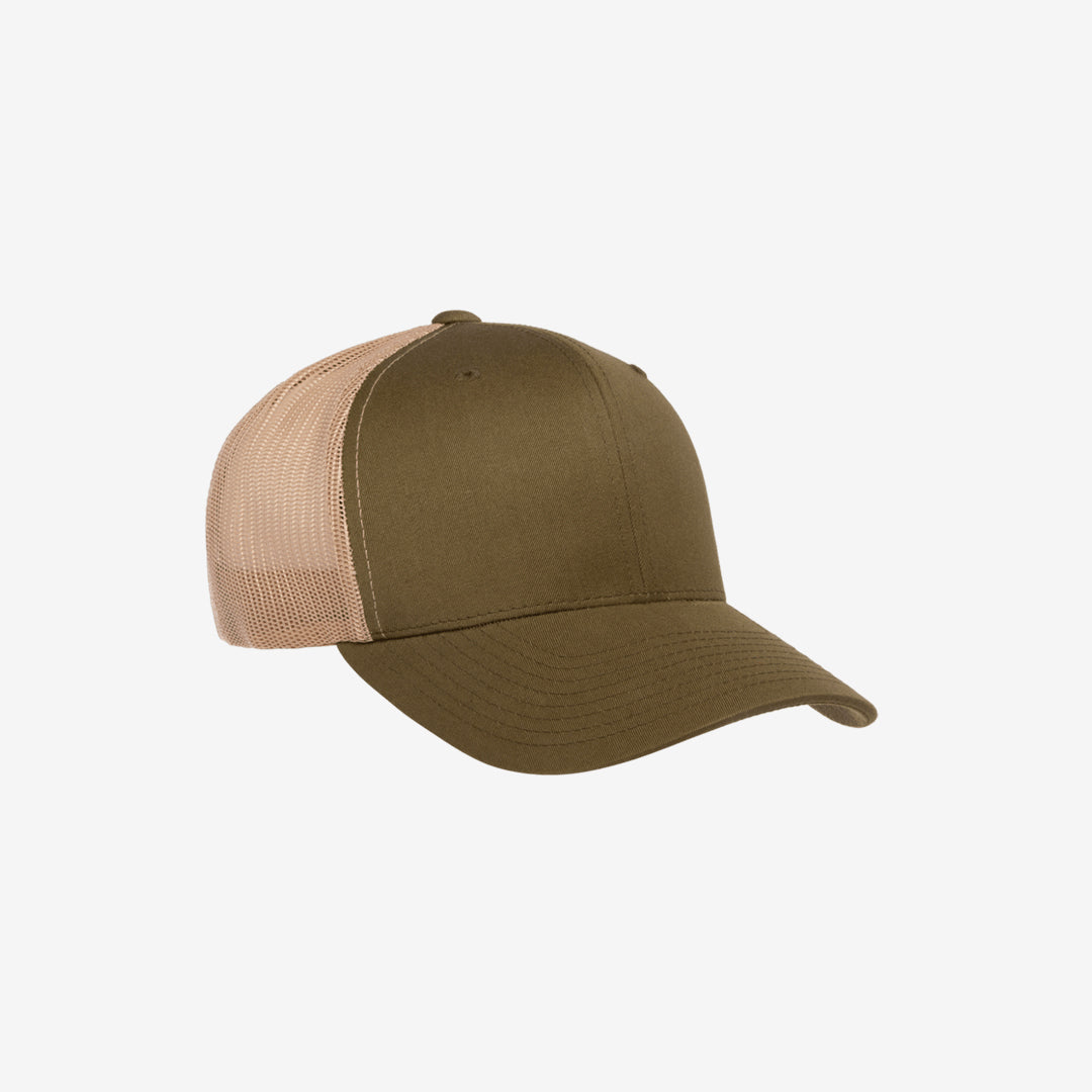 Yupoong Two-Tone Retro Wade Trucker Mesh Cap Moss Green/Khaki Right Angle - 6606T