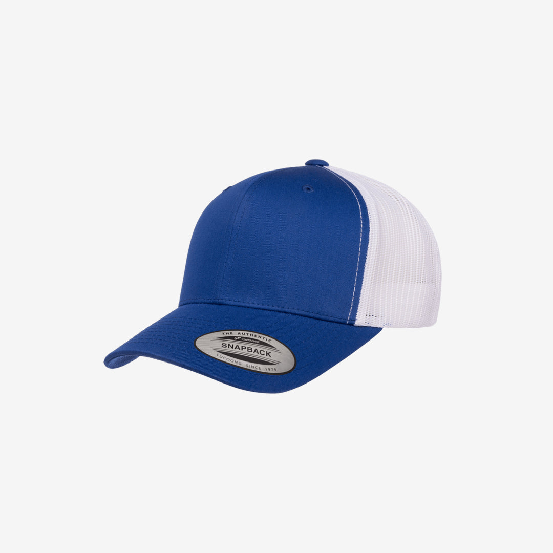 Yupoong Two-Tone Retro Wade Trucker Mesh Cap Royal/White Left Angle - 6606T