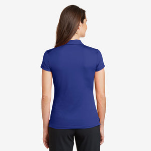 Woman wearing Nike Ladies Dri-FIT Solid Icon Pique Modern Fit Polo in Deep Royal Blue Back - 746100