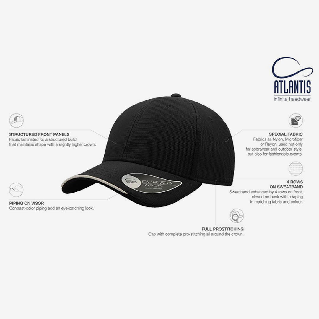Shop Quality Personalised Atlantis Estoril Cap in Black Detail - A1300