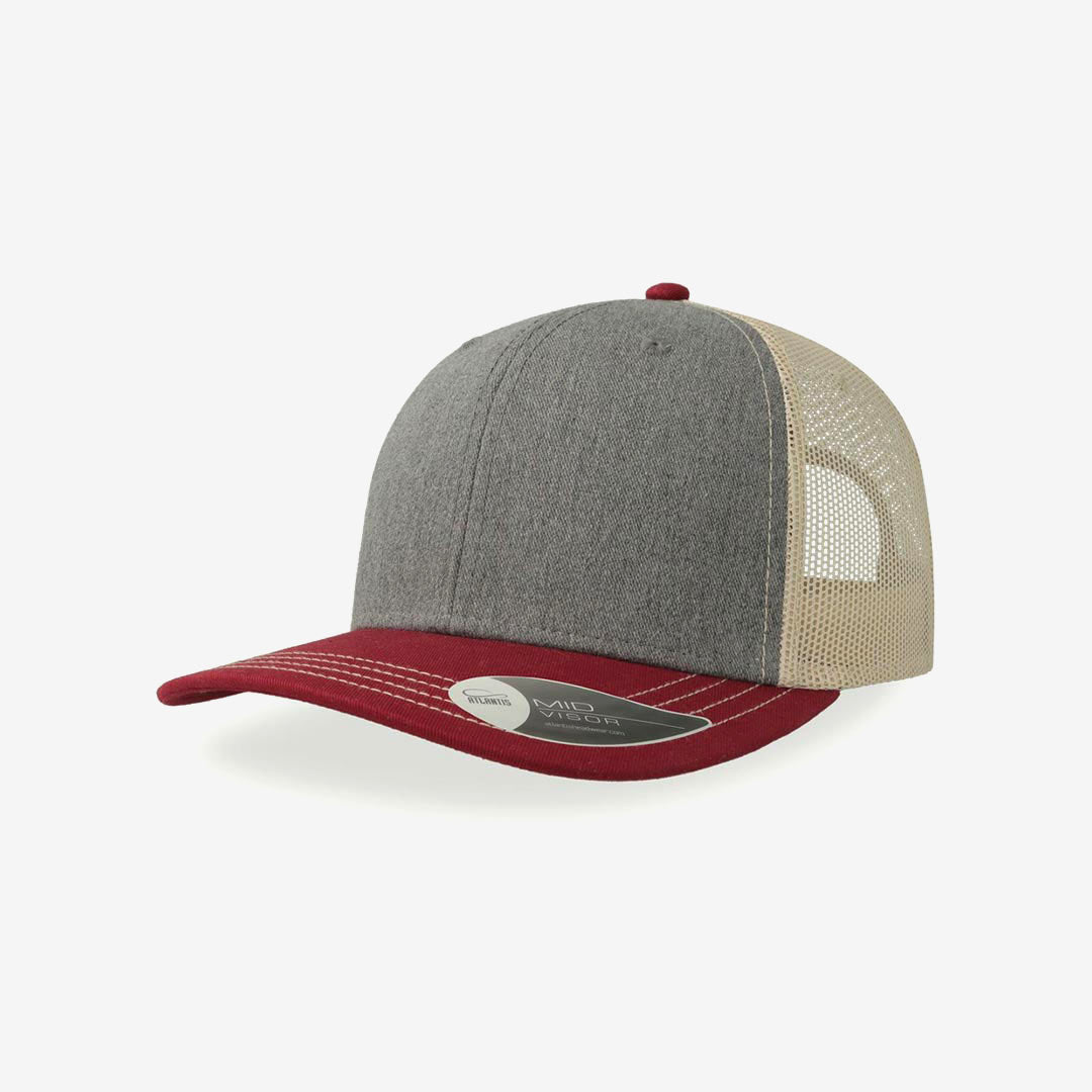 Get Fast & Easy Custom Atlantis Sonic Trucker Cap in Grey Melange/Cardinal/Beige - A2400