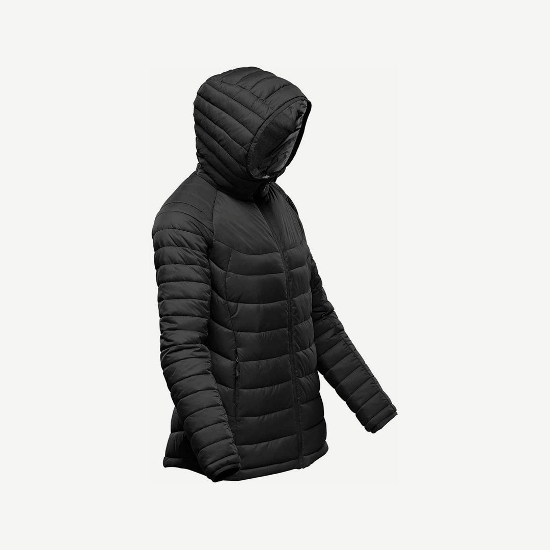 Stormtech Women's Stavanger Thermal Puffer Jacket in Black/Graphite Side Detail - AFP-2W