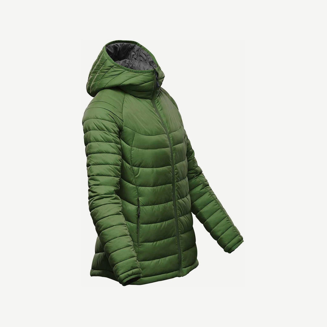 Stormtech Women's Stavanger Thermal Puffer Jacket in Garden Green/Graphite Side Detail - AFP-2W