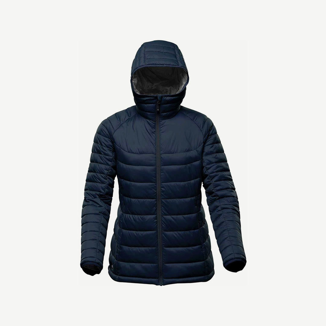 Stormtech Women's Stavanger Thermal Puffer Jacket in Navy/Graphite Hood Detail - AFP-2W