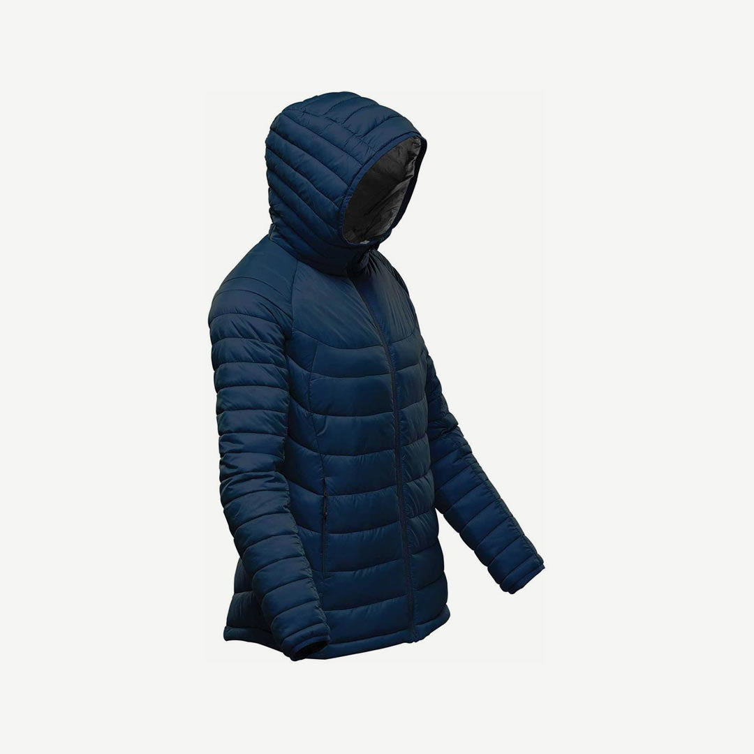 Stormtech Women's Stavanger Thermal Puffer Jacket in Garden Navy/Graphite Side Detail - AFP-2W