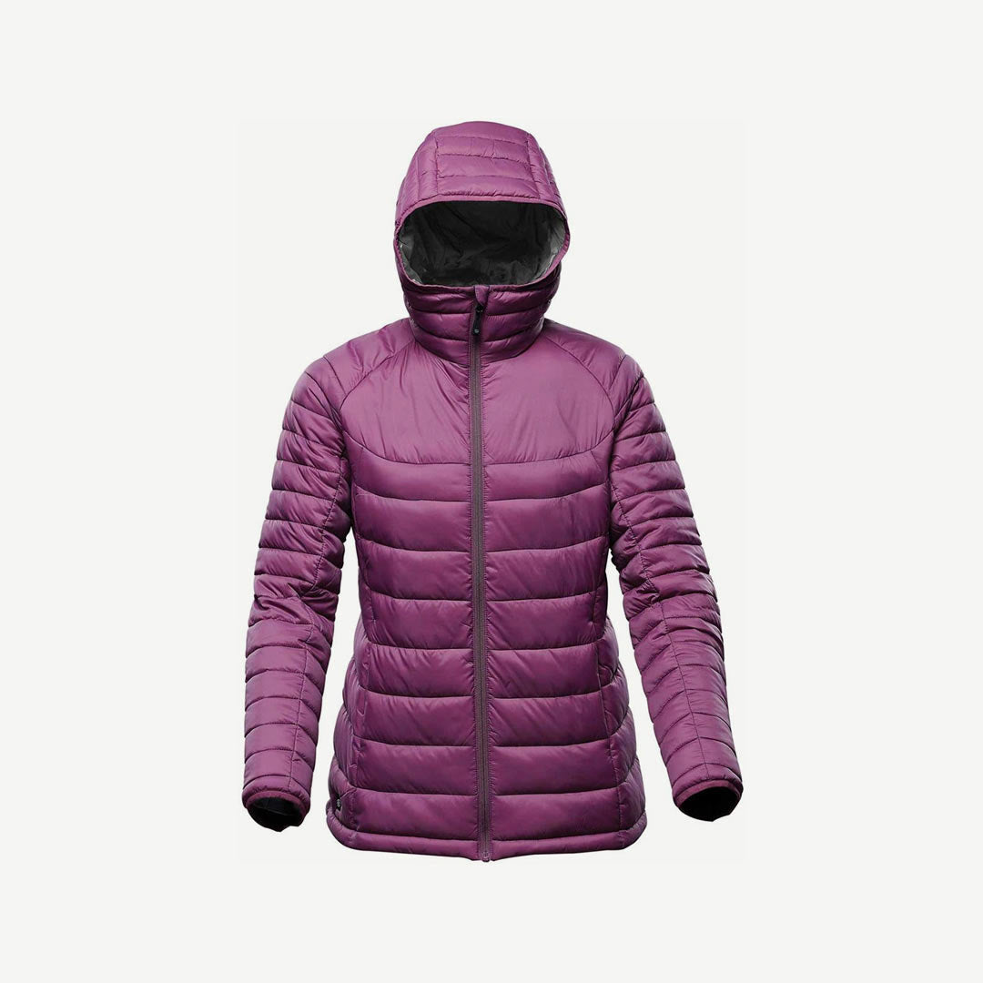 Stormtech Women's Stavanger Thermal Puffer Jacket in Rose/Graphite Hood Detail - AFP-2W