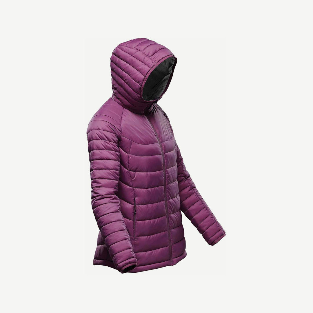 Stormtech Women's Stavanger Thermal Puffer Jacket in Rose/Graphite Side Detail - AFP-2W