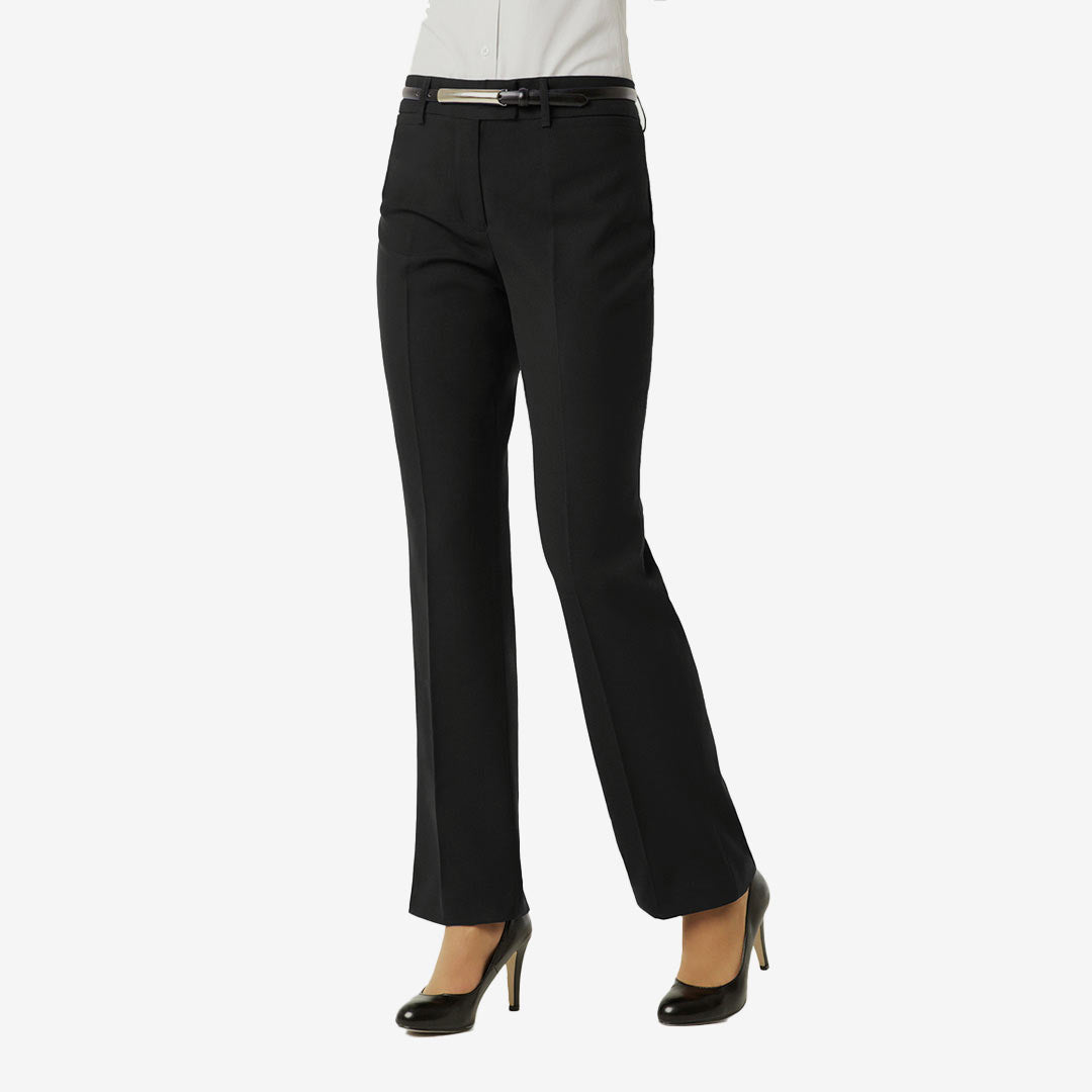 Model Wearing Biz Collection Ladies Classic Flat Front Pant in Black - BS29320