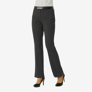 Model Wearing Biz Collection Ladies Classic Flat Front Pant in Charcoal - BS29320