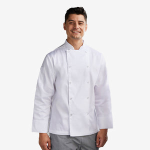 Man wearing Biz Collection Men’s Zest LS Chef Jacket in White - CH232ML