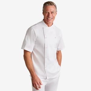 Man wearing Biz Collection Men’s Zest SS Chef Jacket in White - CH232MS