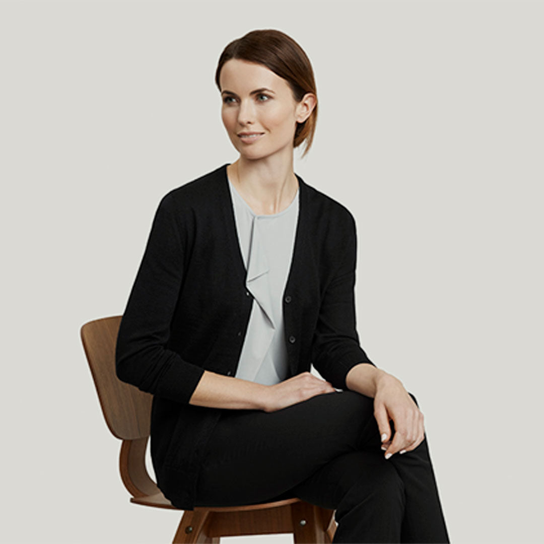 Woman wearing Biz Collection Ladies Roma Cardigan - DPS_LC916L