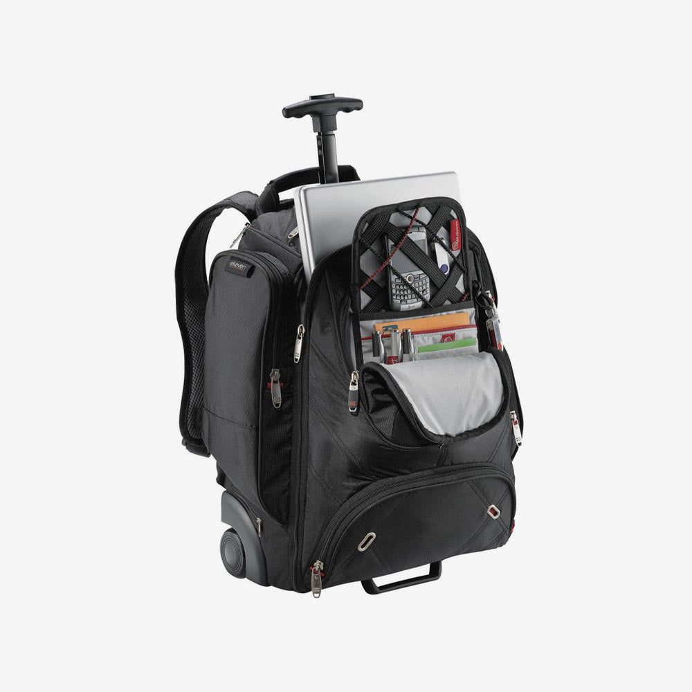Nottage Elleven Wheeled Compu-Backpack in Black Open - EL002