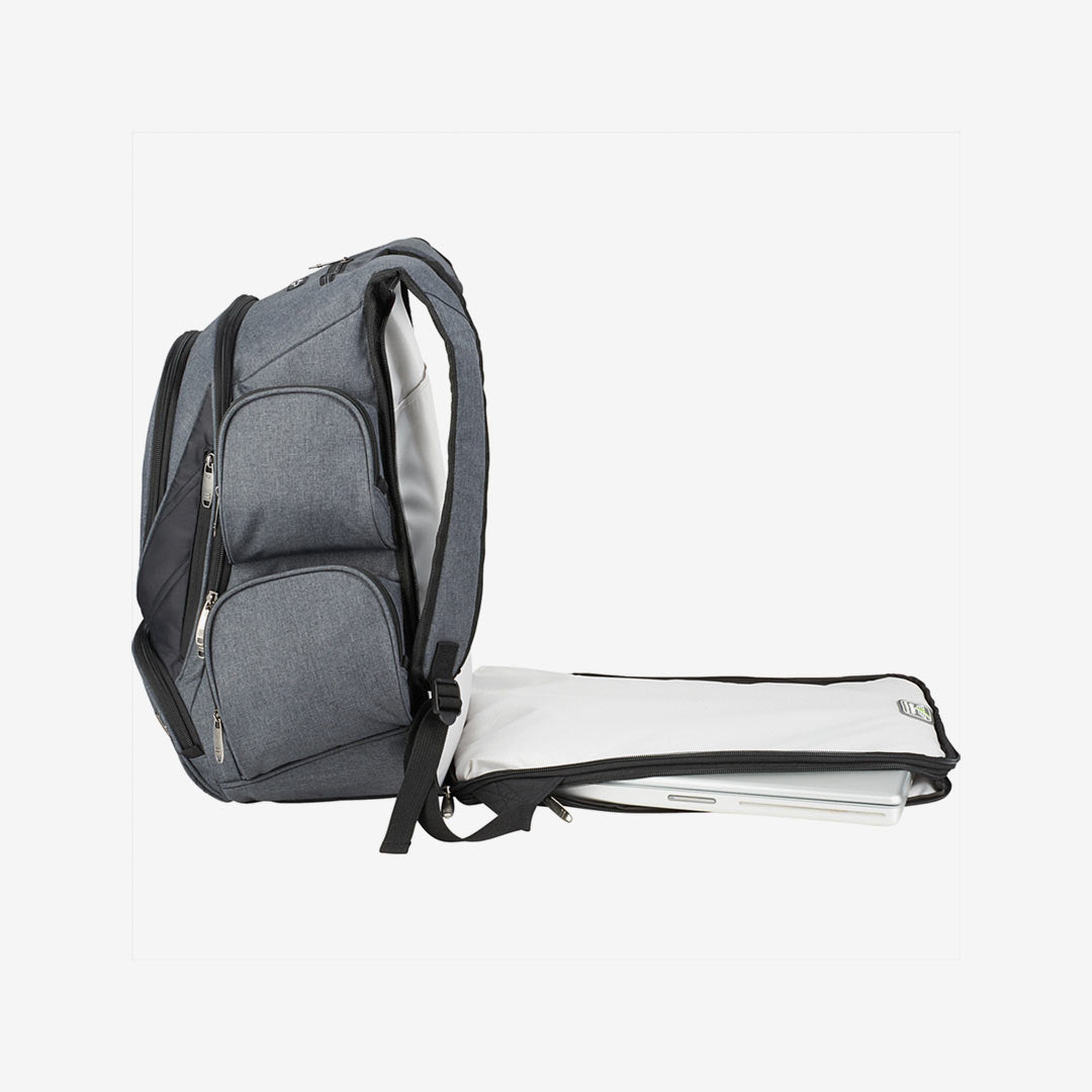 Nottage Elleven Checkpoint-Friendly Compu-Backpack Charcoal Side Open Detail - EL003 