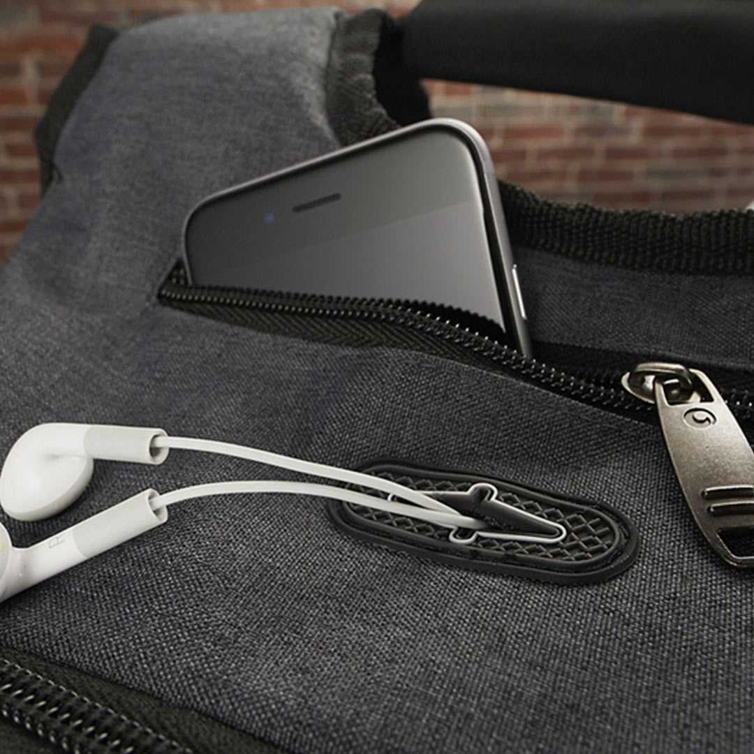 Nottage Elleven Checkpoint-Friendly Compu-Backpack Charcoal Earphone Port Detail - EL003 