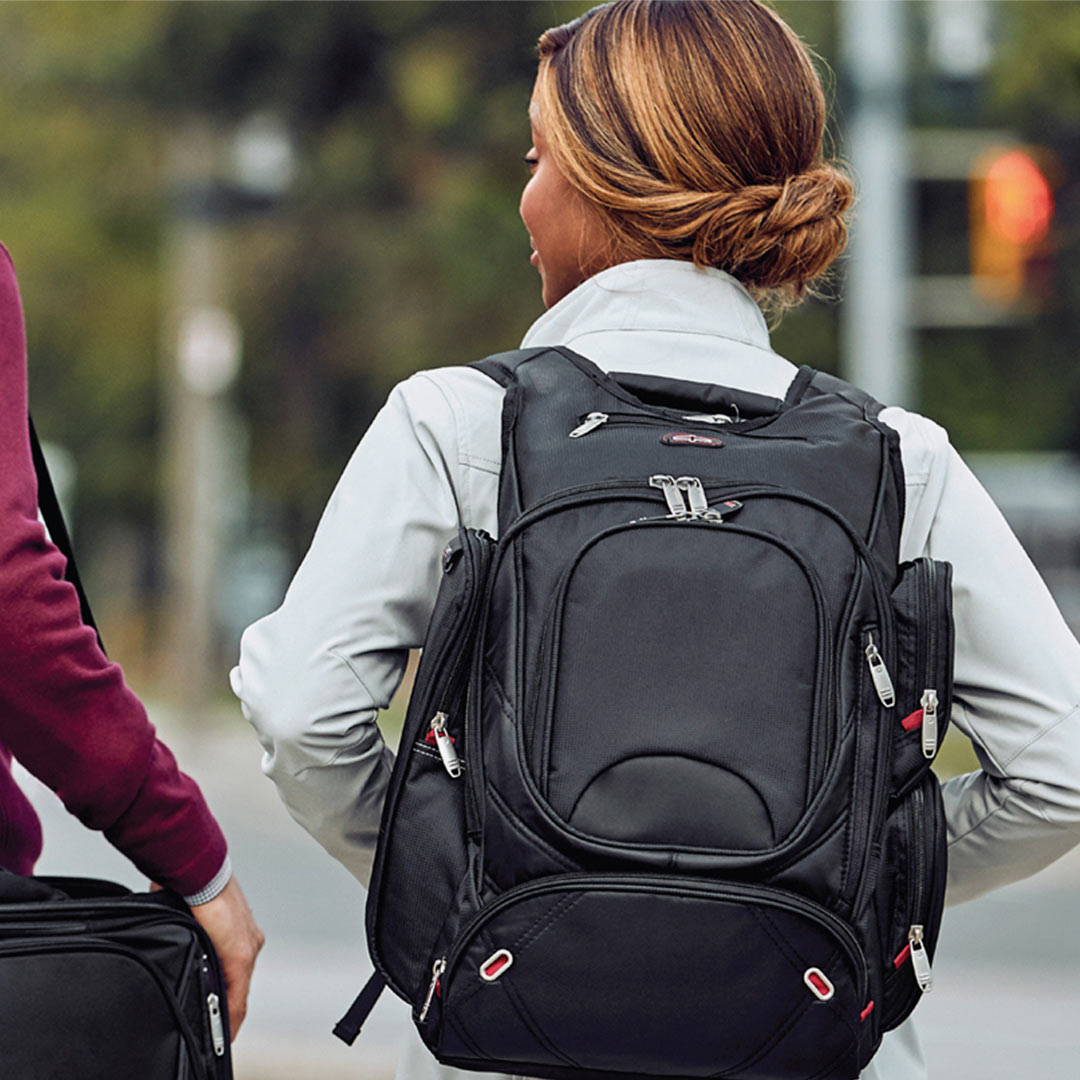 Woman wearing Nottage Elleven Checkpoint-Friendly Compu-Backpack - EL003 