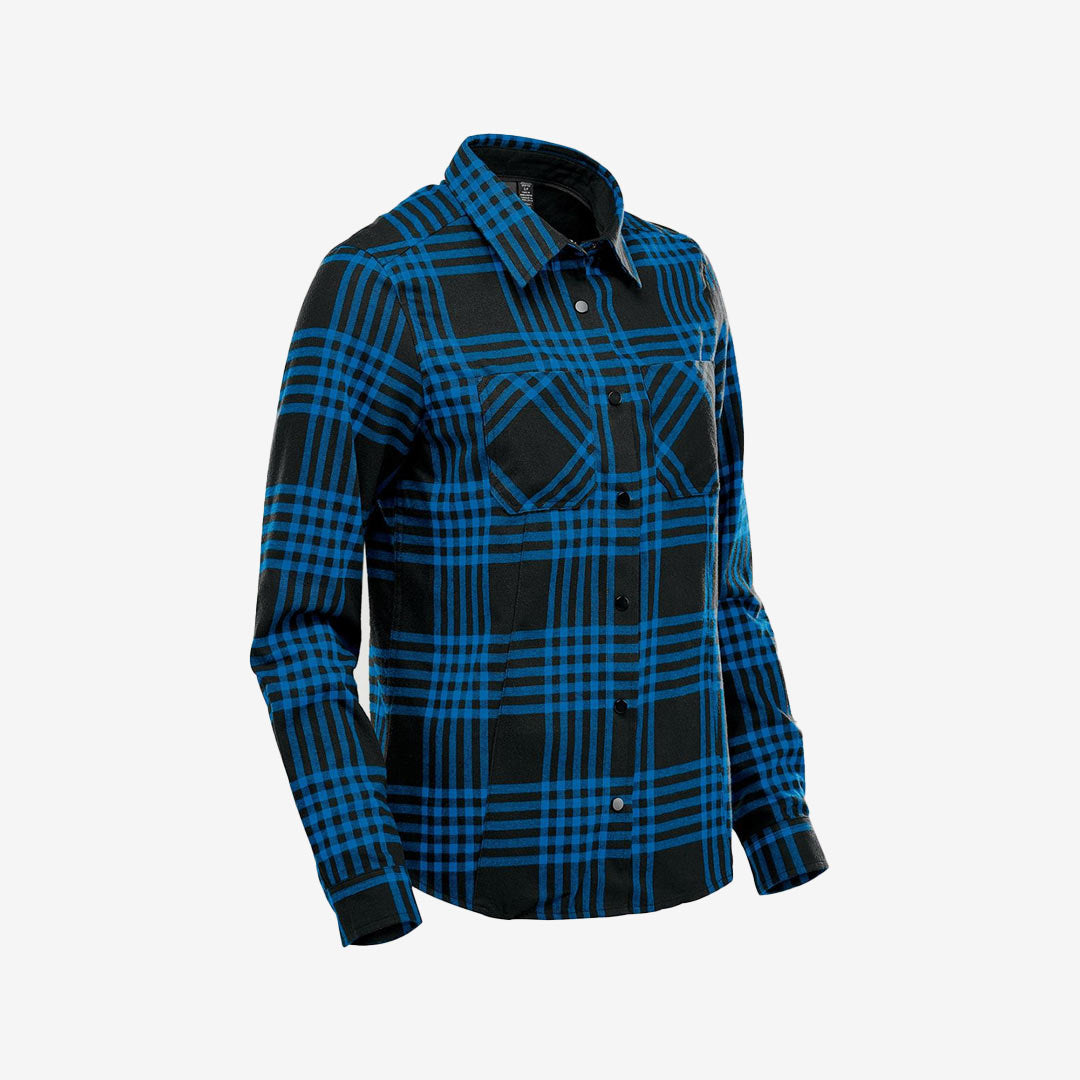 Stormtech Women's Santa Fe Flannel LS Shirt in Blue/Black Right Angle - FTX-1W