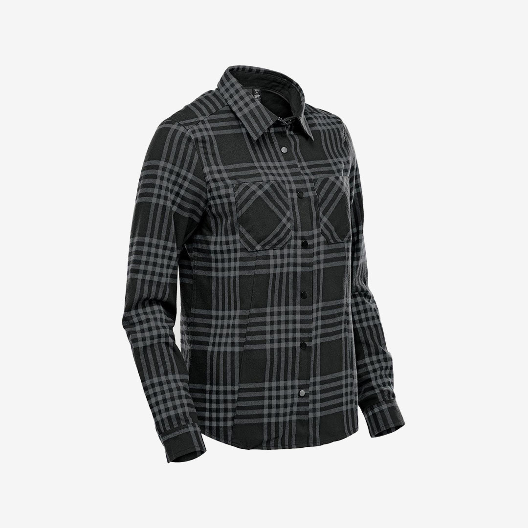 Stormtech Women's Santa Fe Flannel LS Shirt in Personalized Carbon/Black Right Angle - FTX-1W