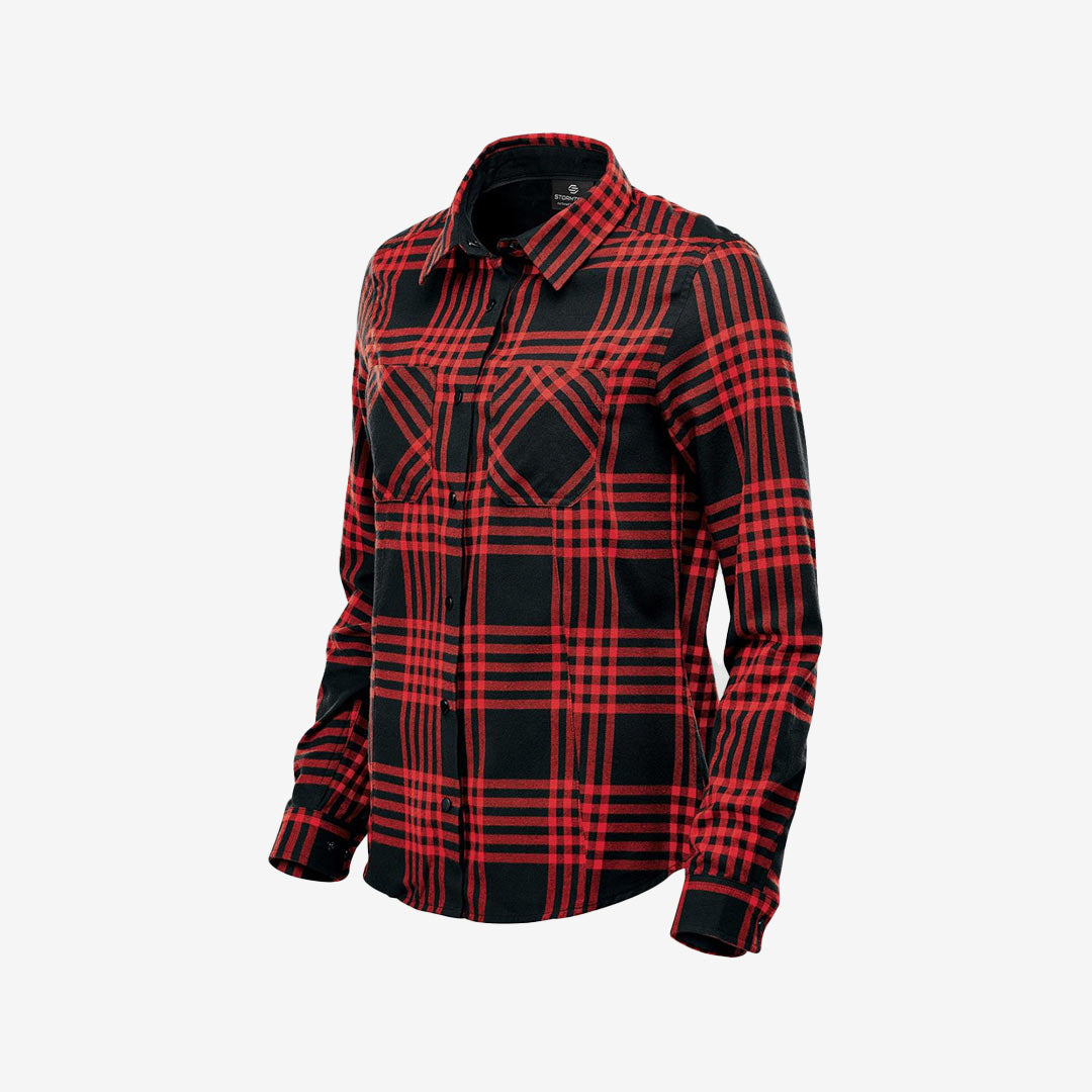 Stormtech Women's Santa Fe Flannel LS Shirt in Red/Black Left Angle - FTX-1W