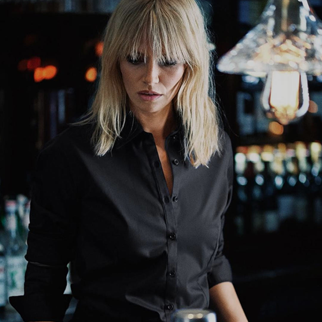 Woman wearing Legend Life Green Bow 01 Women's Dress Shirt in Black - HF301W
